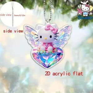Hello Kitty Crystal Acrylic Hanging Pendant Sparkling Heart & Butterfly Wings